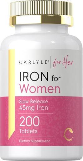 [BRSW2EA3C4ORGDTL] Carlyle Eisen Ergänzung für Frauen | 45mg | 200 langsame Freisetzung Tabletten | Vegetarisch, Non-GMO, Gluten Kostenlose Pillen | für Sie