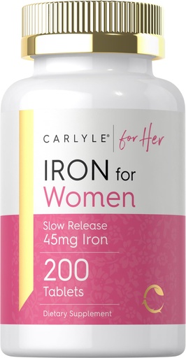 [BRSW2EA3C4ORGDTL] Carlyle Iron Supplement for Women | 200 Slow Release Tablets | from Ferrous Sulfate | Vegetarian, Non-GMO & Gluten Free | for Her
