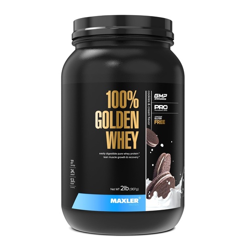 [BRSWECQYPJ6R4FA2] Maxler 100% Golden Whey Protein - 24g of Protein per Serving - Whey Protein Powder for Pre Post Workout - Fast-Absorbing Whey Concentrate, Isolate & Hydrolysate Blend - Cookies & Cream 2 lb