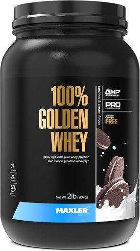 [BRSWECQYPJ6R4FA2] Maxler 100% Zlatá srsť Protein - 24 g proteínu na porciu - Prémiová srsť Protein Powder for Pre Post Cvičenie - Fast-Absorbing Srvátkový koncentrát, izolát a hydrolyzát Zmes - Cookies & Cream 2 lb