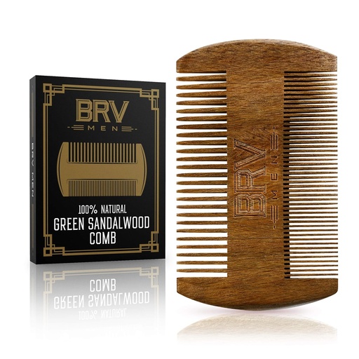 [BRSWGAYYBYMBM2Y7] BRV MEN Beard & Mustache Comb, 100% Natural Green Sandalwood, Pocket Beard Comb with Carry Case, Wooden Beard Comb for Men For All Types and Styles of Hair & Beard