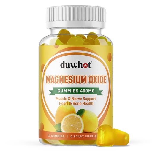 [BRSROHQDO4IR6EL2] Magnesium Oxide Gummies 400mg, Magnesium Oxide Chewable Supplement for Adults & Kids, Nerve, Muscle, Bone & Heart Support, Non GMO, Pectin, Vegan, 60