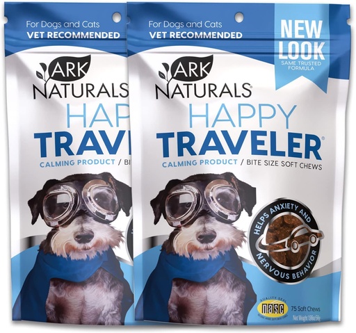 [BRSWGCDQCIFRYCDJ] ARK NATURALS Happy Traveler Calming Chews Bundle Pack, Ease Anxious and Nervous Behavior in Dogs and Cats, Vet Recommended, 2 Pack