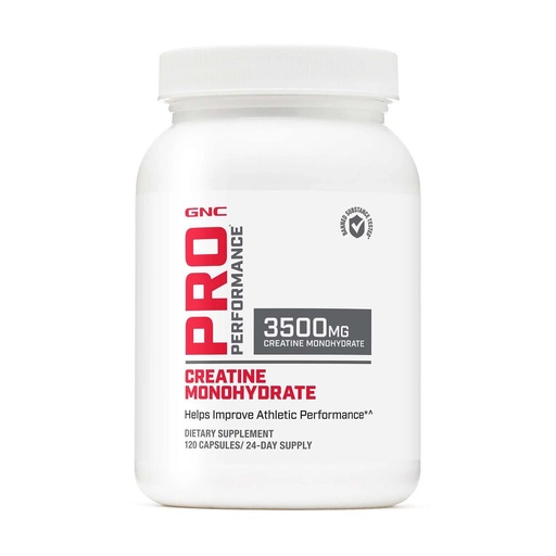 [BRSWIYYCDINGMHLO] GNC Pro Performance Creatine Monohydrate Supplement Capsules for Men & Women, 3.5g, Improves Muscle Building, Energy Production, Endurance & Performance, 3rd Party Tested, Gluten Free, 120 Count, 24