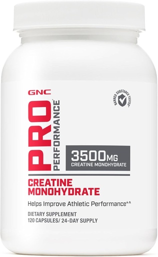 [BRSWIYYCDINGMHLO] GNC Pro Performance Kreatin Monohydrat 3,5g Supplement, forbedrer muskelbygging, utholdenhet og ytelse, 120 kapsler, 24 serveringer