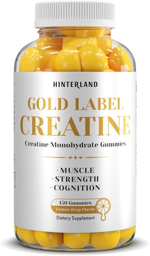 [BRSROHQYAUFQMEI2] Hinterland Verlag Gold Label Creatine Monohydraat Gummies for Strength, Muscle Building, Brain Health Supplement, 5g per Serving, 150 Gummies (30 Servings).