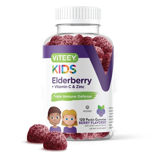 [BRSWYBIFBN6AYE32] Viteey Sambucus Elderberry Gummies for Kids Immune Support Supplements with Zinc & Vitamin C 3-1 Immune Booster - Vegetarian, Gelatin Free, Gluten Free, GMO Free - Tasty Chewable Berry Flavored
