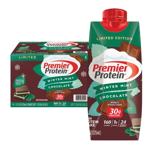 [BRSRMHYNCEAQMGQ3] Premier Protein Winter Mint Chocolate Protein Shake 11 Oz (Cack of 1)