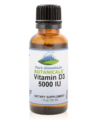 [BRSWGZYRDJ5RMCDB] Pure Mountain Botanicals Vitamin D3 Liquid Drops 5000 IU (125 mcg) - Kosher D3 Drops in MCT Oil - Non-GMO - Gluten-Free - Unflavored - 177 Servings - 1 oz