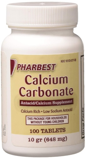[BRSWIYYLBF7RWGT2] Pharbest Calcium Carbonate Antacid and Calcium Supplement 10 Grains - 100 Tablets by HARBEST