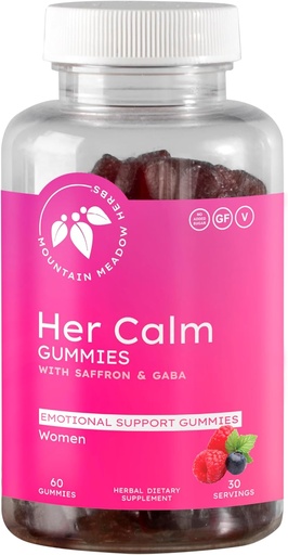[BRSROZDRCMOQA2D7] Mountain Meadow Herbs Ses Gummies Calmes – Support d'humeur naturelle avec Safran, Fleur de Passion, Saint-Jean, GABA – Supplément anti-stress pour les femmes – 60 ct