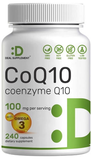 [BRSROFD2BZ5A22DA] DEAL SUPPLEMENT CoQ10 100mg with Omega 3 100mg, 240 Capsules | Bioavailable Coenzyme Q10 Formula | Non-GMO