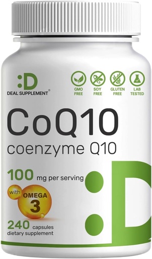 [BRSROFD2BZ5A22DA] SUPPLÉMENT DE DEAL CoQ10 100mg avec Omega 3 100mg, 240 Capsules.