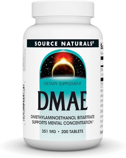 [BRSWIYTYCUPGOCDA] Fonte Naturals DMAE, Dimethylaminoethanol Bitartrate - Supporta Concentrazione Mentale - 200 Tavole