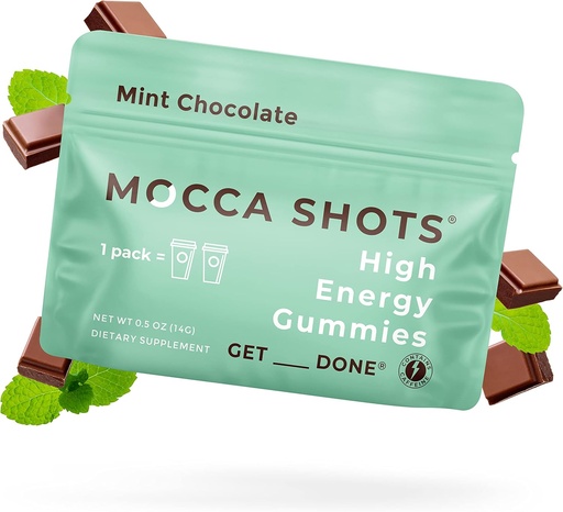 [BRSWGCT6BF6AYEL2] SGC Highest Concentration 100mg Caffeine per Gummy, 2 Gummies per Pack, 12-Pack Mocca Shots Mint Chocolate Plant-Based nootropic Instant Energy with Ginkgo biloba, Theobromine.