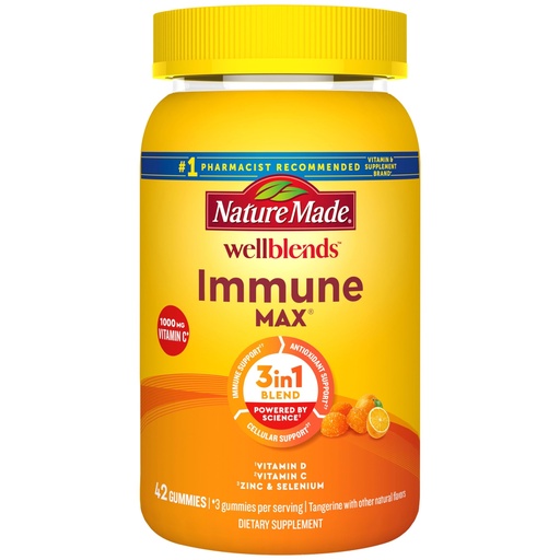 [BRSW2AAYDIMWY3T5] Nature Made Wellblends ImmuneMAX Gummies, Vitamin C, Zinc, and Vitamin D3, Immune Support Supplement, 42 Tangerine Flavor Gummies