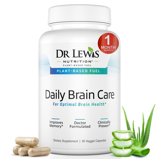 [BRSROZYLBVYRE3DU] Dr Lewis Daily Brain Care Capsules - Brain Supplements for Memory and Focus with Aloe Vera - Plant-Based Nootropic and Energy Supplement for Brain Fog, Mental Clarity, and Immune Support - 90 Capsules