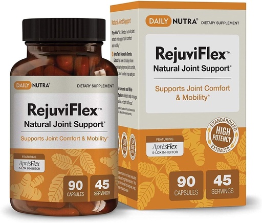 [BRSWGCQFAR7WOE3A] RejuviFlex - Natural Joint Supplement w/ApresFlex Boswellia AKBA, Turmeric Curcumin, Piperine & White Willow Bark - for Function of Hands, Knees, Overall Joint Health (90 Capsules)