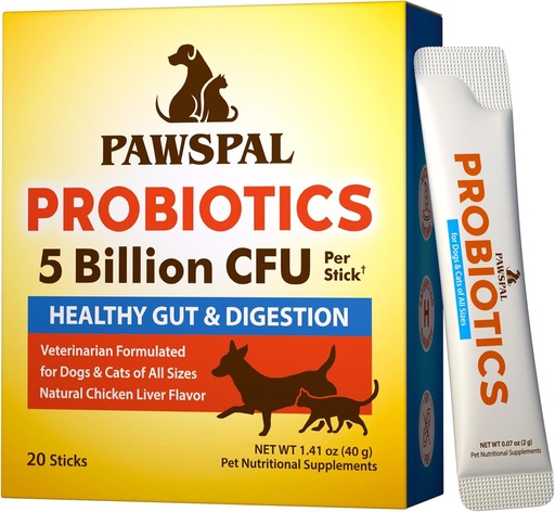 [BRSRMCA3A4MQEYLF] Probiotics for Dogs and Cats, 5 Billion CFU, Veterinarian Formulated, Digestive & Immune Health, Gut Flora Balance, All Natural Probiotic Powder, Chicken Liver Flavor, 20 Sticks