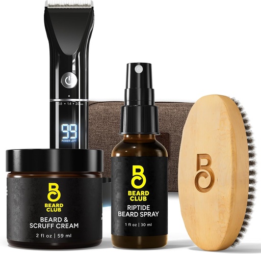 [BRSROCQLCEDROFDJ] The Beard Club PT45 Beard Trimmer for Men - Electric Cordless Rechargeable, Beard Cream, Riptide Beard Spray, Beard Brush, Travel Bag– Gift Kit Bundle