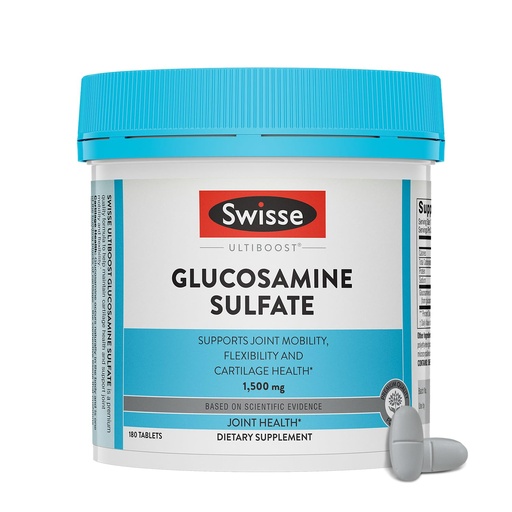 [BRSWG2Q2AUBRAG3V] Swisse Glucosamine Sulfate Joint Support Supplement for Mobility and Flexibility Health | Women and Men | Glucosamina 1500mg | 180 Tablets| 6 Months Supply