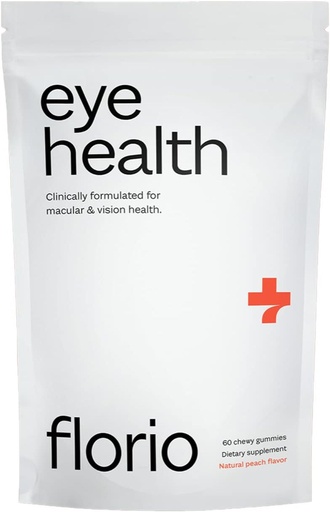 [BRSRMCQYCEIGCHLU] Florio Eye Health Gummy Vitamins for Adults, 2X Lutein & Zeaxanthin, Vitamins A, B2, B3, C & E, Preserve Macular & Retinal Health, Fights Oxidation, 30-Day Supply, Natural Peach Flavor