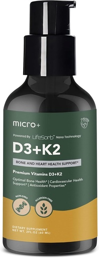 [BRSRAGL3A4MWK2A4] D3K2+ by Micro+ Vitamin Supplement with LifeSorb Technology - D3 K2 Supplement, Bone & Immune Health