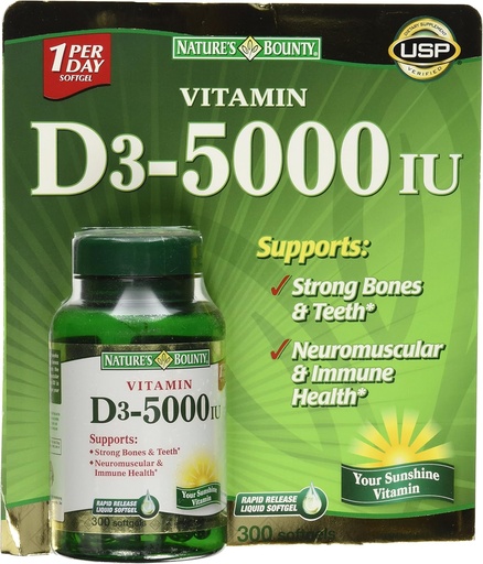 [BRSWIZQOOF7BGETG] Nature's Bounty Vitamin D3 5000 IU, 300 Softgels