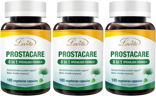 [BRSRMGQNBUFB43L6] Lovita Prostate Health, 8 in 1 Exclusive Prostate Supplements for Men with Saw Palmetto 500mg, Stinging Nettle, Lycopene for Normal Urination Frequency, 180 Veggie Capsules (Pack of 3)