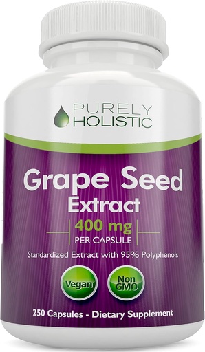 [BRSRMBQ5AV7QGEQU] Estratto di semi di uva puramente olistico 20.000mg - 250 capsule vegane - 8+ Mese di alimentazione - Standardizzato al 95% Polifenoli - 400 mg per capsula - Massima resistenza Grapeseed - Non-GMO & Pesticide Free