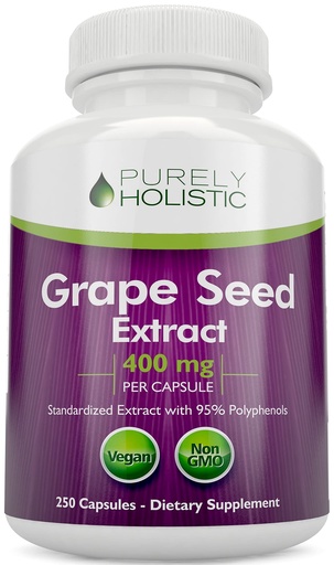 [BRSRMBQ5AV7QGEQU] Purely Holistic Grape Seed Extract 400mg per Serving- 250 Vegan Capsules - 8+ Month Supply - Standardized to 95% Polyphenols - Maximum Strength Grapeseed - Non-GMO & Pesticide Free