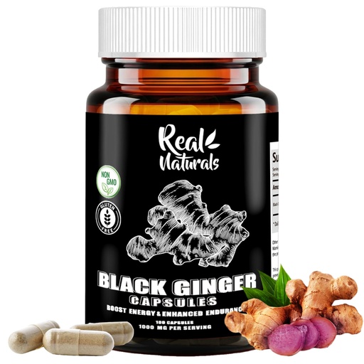 [BRSROGQ2OEDRUYDK] Real Naturals Black Ginger for Men Capsule 500 mg (100 Capsules) Vegan kaempferia parviflora Black Ginger Extract Capsules for Overall Endurance and Performance