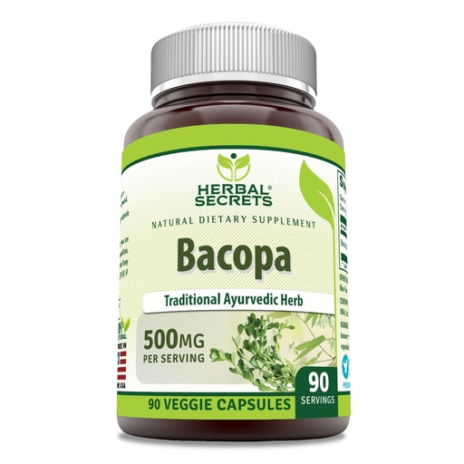 [BRSRO2QTCJ7A2HTV] Herbal Secrets Bacopa Powder 500 Mg 90 Veggie Capsules Supplement | Non-GMO | Gluten Free | Made in USA