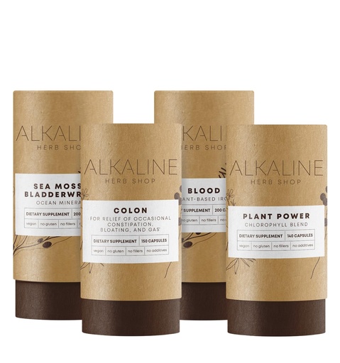 [BRSWGCYRAF4A4YLD] Alkaline Herb Shop Mild Detox Bundle - Sea Moss & Bladderwrack, Plant Power (Chlorophyll), Blood (Iron), and Colon (Happy Colon)