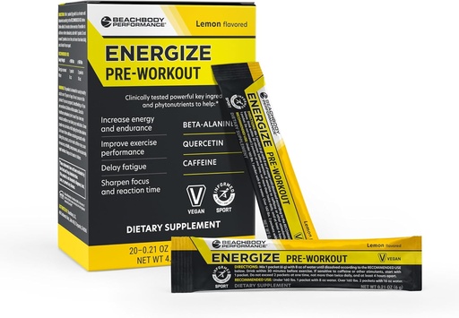 [BRSRAYIEOQJQMCTH] BODi Energize Pre Workout Pulber - Beeta-Alanine, Quercetin & Low-Dose Kofeiini valem täiustatud energia ja fookuse suurendamiseks, energia ja vastupidavuse täiendamiseks, sidrunimaitseline, 20 pulka
