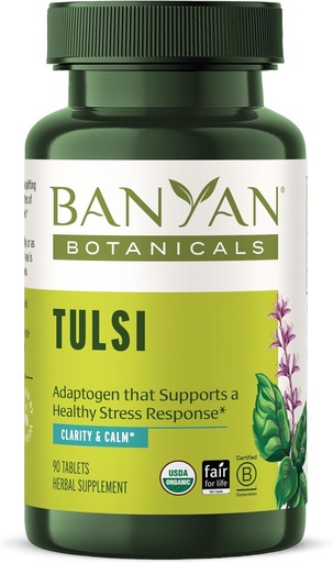 [BRSWGZIPBN6QIGYV] Banyan Botanicals Tulsi (Santo Basilio) – Uplifting Adaptogen – Organic Lung and Respiratory Health Supplement* – 90 Compresse – Non OGM Sostenibilmente Sorgente Vegan