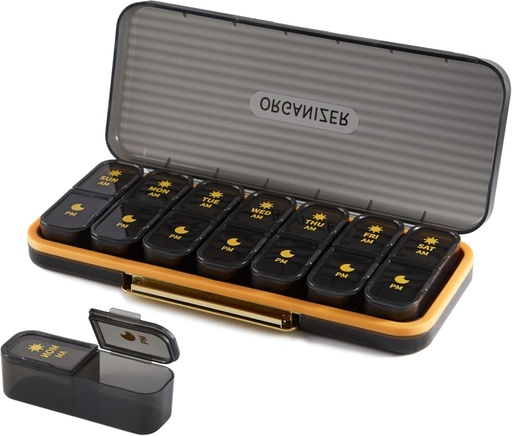 [BRSROYYTBMPGY2TH] Organizador semanal de píldoras 2 veces al día - Pill Case Am Pm - Travel Pill Box 7 días Portable Daily Vitamin Container Aesthetic Medicine Dispenser With 7 Separate Compartments Morning Night Supplement Holder