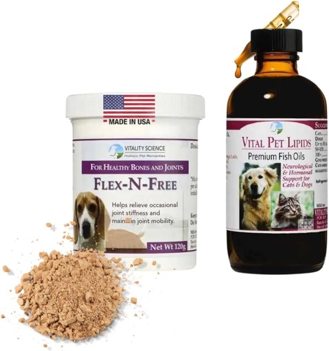 [BRSWI2QGBF4GCEYZ] Vitality Science Flex N Free + Vital Pet Lipids for Dogs | 2 Part Program | Promotes Bone Development & Joint Health | Relieves Stiffness | Neurological & Hormonal Support | 100% Safe (Large)