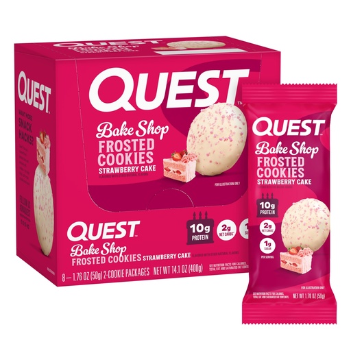 [BRSROGDQC5YBS3T3] Quest Nutrition Frosted Cookies Twin Pack, Strawberry Cake, 1g Sugar, 10g Protein, 2g Net Carbs, Gluten Free, 16 Cookies