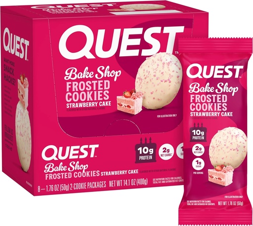 [BRSROGDQC5YBS3T3] Quest Nutrition Frosted Cookies Twin Pack, maasikakook, 1g suhkur, 10g valk, 2g Net Carbs, Gluteenivaba, 16 küpsist