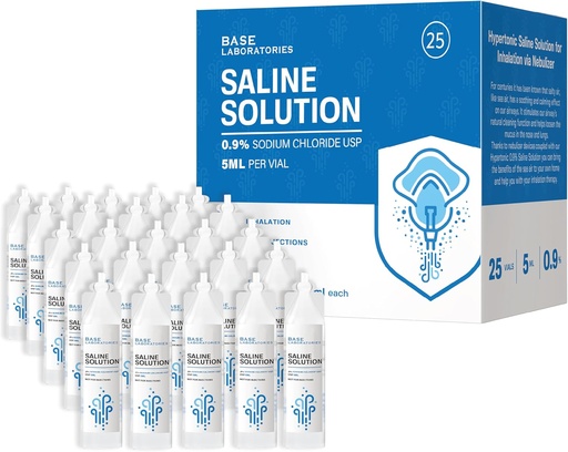 [BRSROGI2OANGAA3P] BASE LABORATORIES 0.9% Saline Solution for Nebulizer Machine | Saline Solution for Inhalation & Nasal Irrigation | 0.9% Concentration l 25 Vials 5ml Unit Dose
