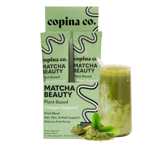 [BRSRMYIOCUMWYDLP] Copina Co. Matcha Beauty Vegan Collagen Booster Drink Blend: Plant Based Collagen Support Smoothie Drink Vegan Blend Variety Pack | Matcha Flavor | 10 Individual Stick Packs per Carton