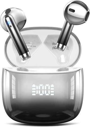 [BRSRAZYYBUDQI3I7] Wireless Earbuds, Bluetooth Headphones 48H Playtime Ear Buds with LED Power Display, IPX7 Waterproof Bluetooth 5.4 Earphones in-Ear Earbuds with 4 Mic for Android iOS Cell Phone Laptop, Black