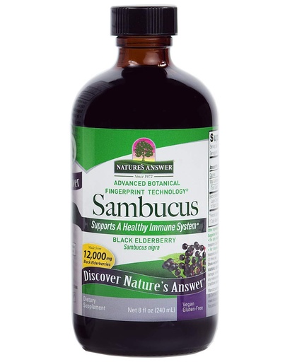 [BRSWGAQNCJYBS3AY] Nature's Answer Sambucus Black Elder Berry Extract Syrup in Plastic Bottle Alcohol-Free 8-Fluid Ounces | Daily Immune Support | Packed with Antioxidants | Family Friendly | Flue Season Defender