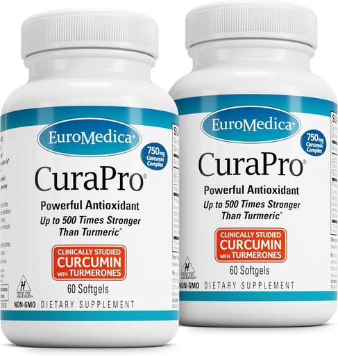[BRSROEI2BUIRQ2T6] EuroMedica CuraPro - Antioxidant Supplement for Brain & Immune Health Support - Dietary Supplement with Curcumin & Turmeric Essential Oil - Herbal Liver Support - 60 Softgels, 2 Pack (120 Softgels)