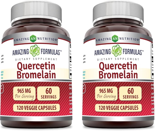 [BRSW2ZQCOECW2YL4] Amazing Formulas Quercetin 800mg with Bromelain 165mg, 120 Veggie Capsules Supplement (Pack of 2) - Non-GMO - Gluten Free - Supports Overall Health & Well Being