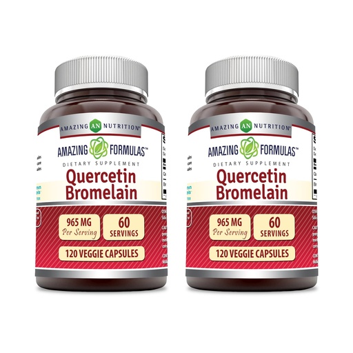 [BRSW2ZQCOECW2YL4] Amazing Formulas Quercetin 800mg with Bromelain 165mg, 120 Veggie Capsules Supplement (Pack of 2) - Non-GMO - Gluten Free - Supports Overall Health & Well Being