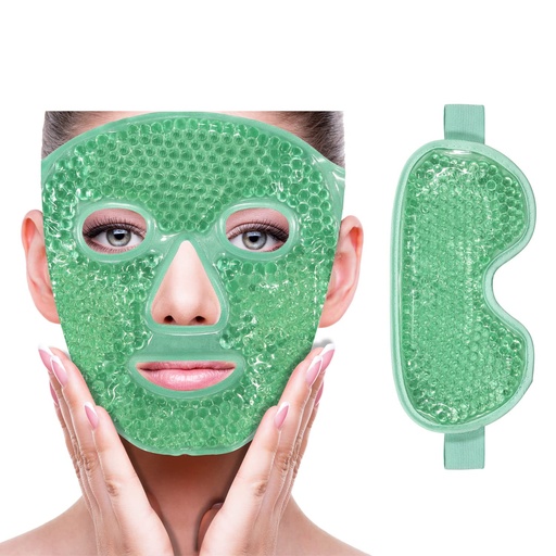 [BRSW2GILCJ5BM3TO] ZNÖCUETÖD Cooling Ice Face Eye Mask for Reducing Puffiness, Bags Under Eyes,Sinus,Redness,Pain Relief,Dark Circles, Migraine,Hot/Cold Pack with Soft Plush Backing(Green(1* Eye Mask+1*Face Mask))