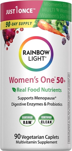 [BRSRMFIQAAARGFD7] Rainbow Light Multivitamin for Women 50+, Vitamin C, D & Zinc, Probiotics, Women's One 50+ Multivitamin Provides High-Potency Immune Support, Non-GMO, Vegetarian, 90 Tablets