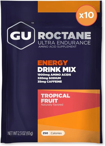 [BRSWIZA7BAJRYFLG] GU Energy Roctane Ultra Endurance Energy Drink Mix, Vegan, Gluten- Free, Kosher, 35mg koffein, és Dairy- Free n-the- Energy for any workout, 10 Single-Serving Packs, Trópusi Gyümölcs